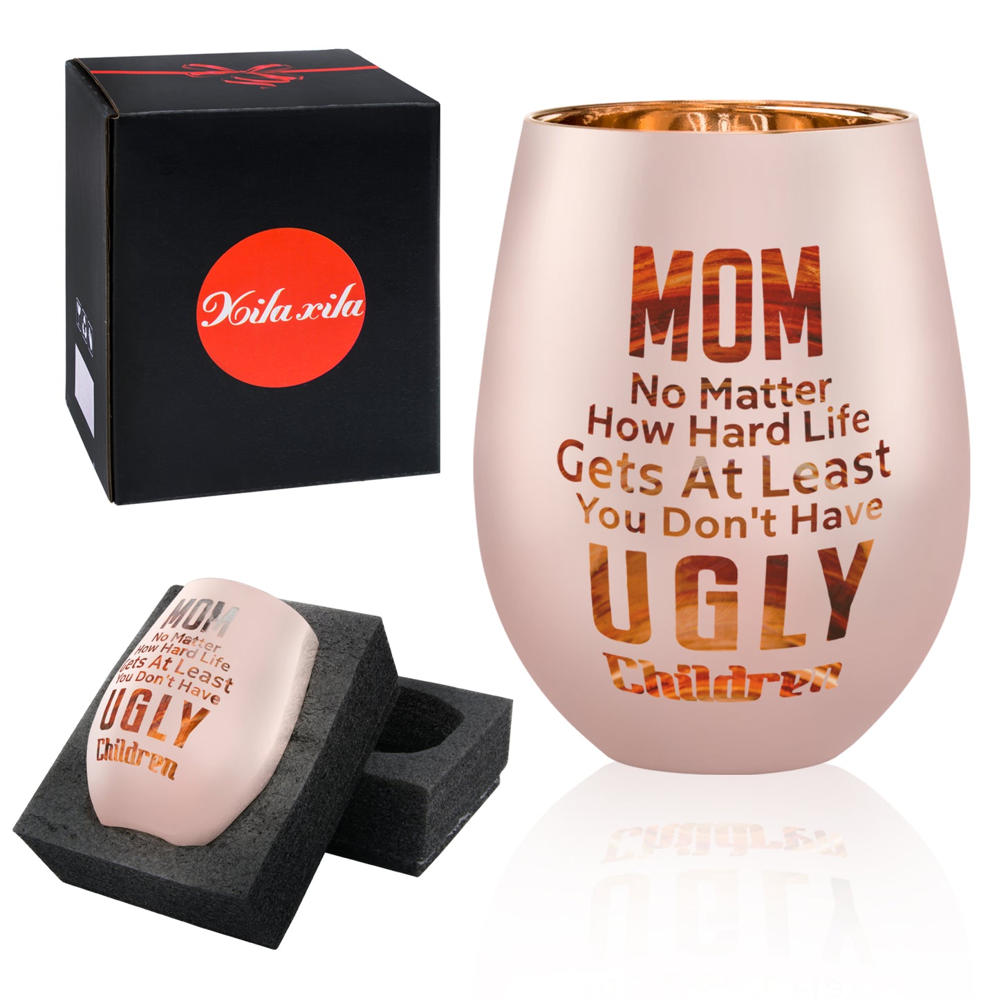Mom Gifts From Daughters Sons - Mom Wine Glass -Mothers Day Birthday Christmas Gifts for Mom - At Least You Don’t Have Ugly Children