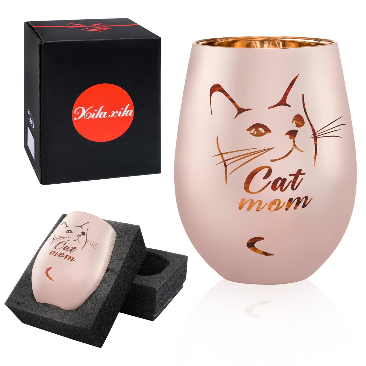 Cat Mom Gifts - Funny Cat Lover Gifts for Women - Mothers Day Birthday Gifts for Mom - Cat Gifts for Cat Lovers - Cat Wine Glasses