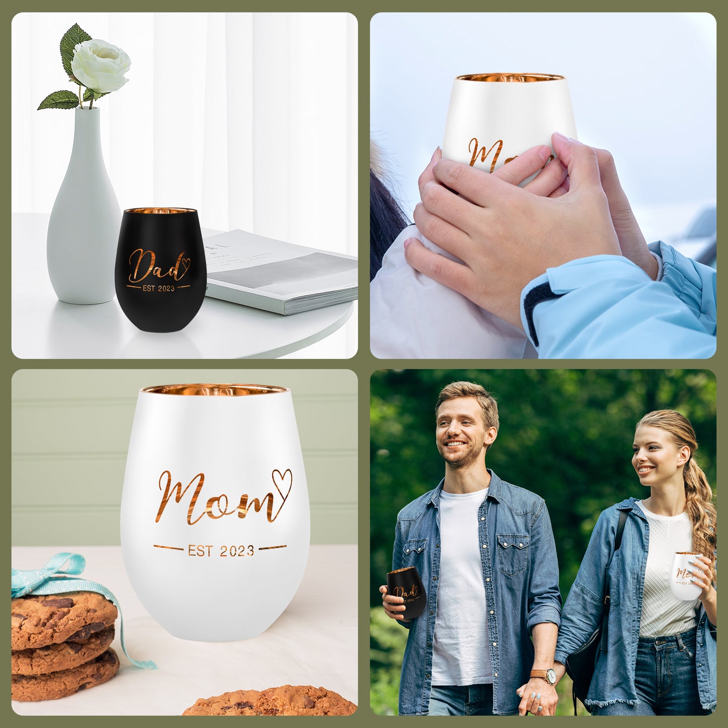 New Parents Gifts For Couples - Pregnancy Gifts For First Time Parents EST 2023 - Gender Reveal Gifts - Mom and Dad Wine Glasses Gifts