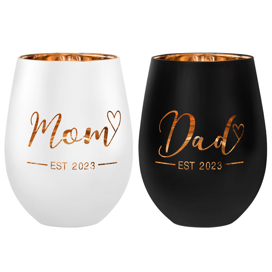 New Parents Gifts For Couples - Pregnancy Gifts For First Time Parents EST 2023 - Gender Reveal Gifts - Mom and Dad Wine Glasses Gifts