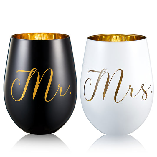 Mr and Mrs Wine Glasses Gifts- Cool Engagement Gifts, Wedding Gifts For Couples, Bride and Groom, His and Hers- Bridal Shower Gifts For Bride To Be
